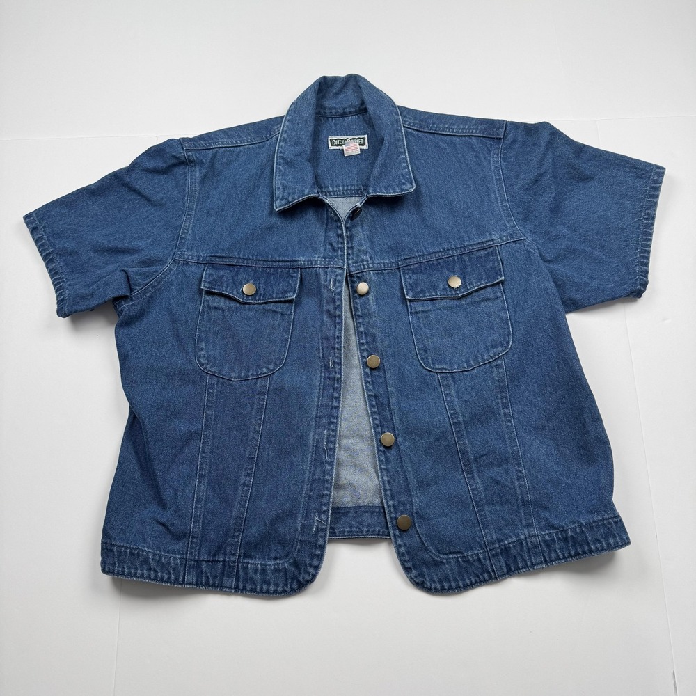 Vintage Gotcha Covered Jacket Womens Large Blue Denim Short Sleeve 90s USA 8625